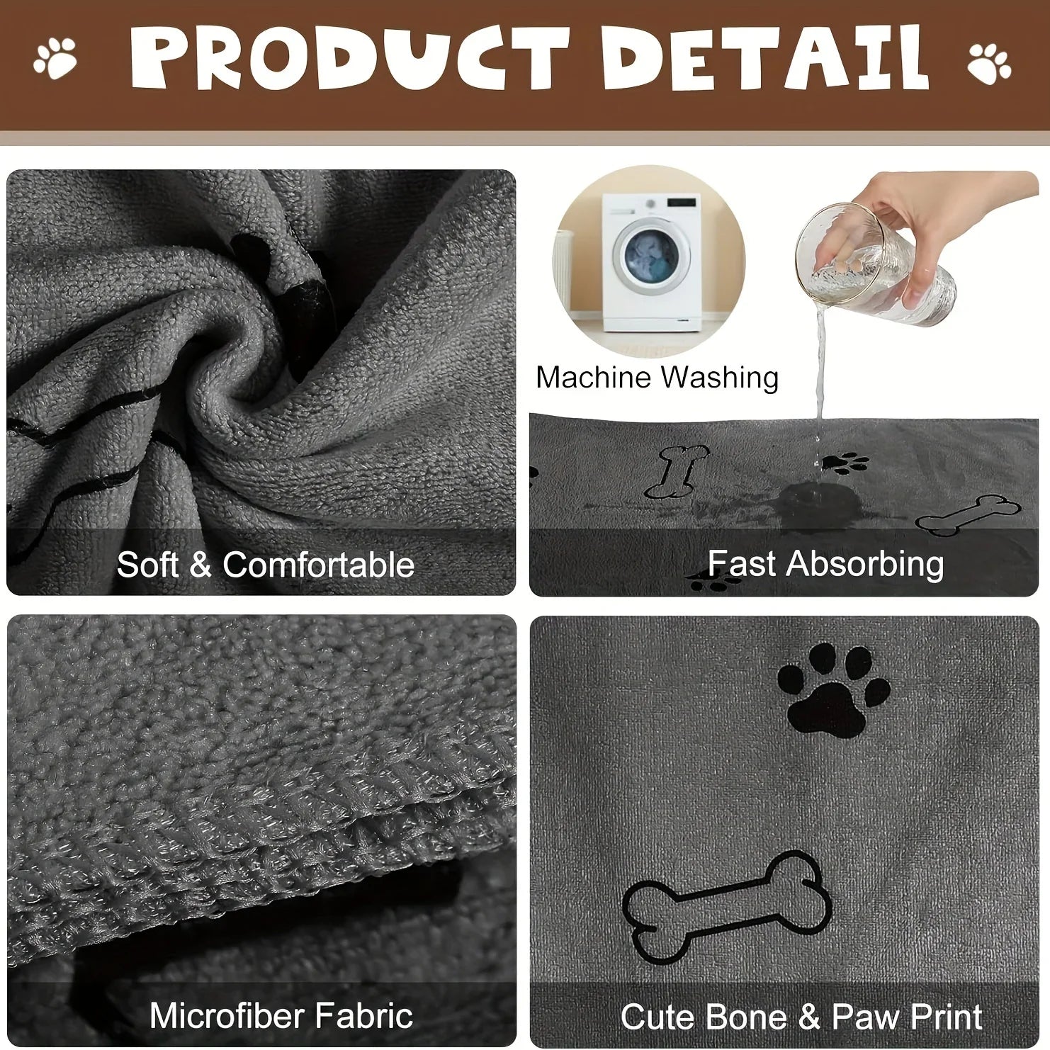 Ultra Absorbent Dog & Cat Drying Towel for Bathing and Grooming