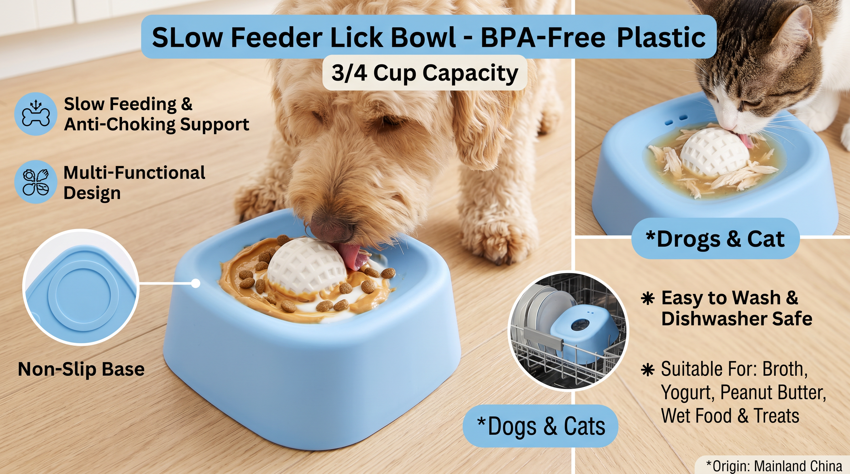 Slow Feeder Dog Bowl for Fast Eaters – Anti-Choking & Digestive Aid
